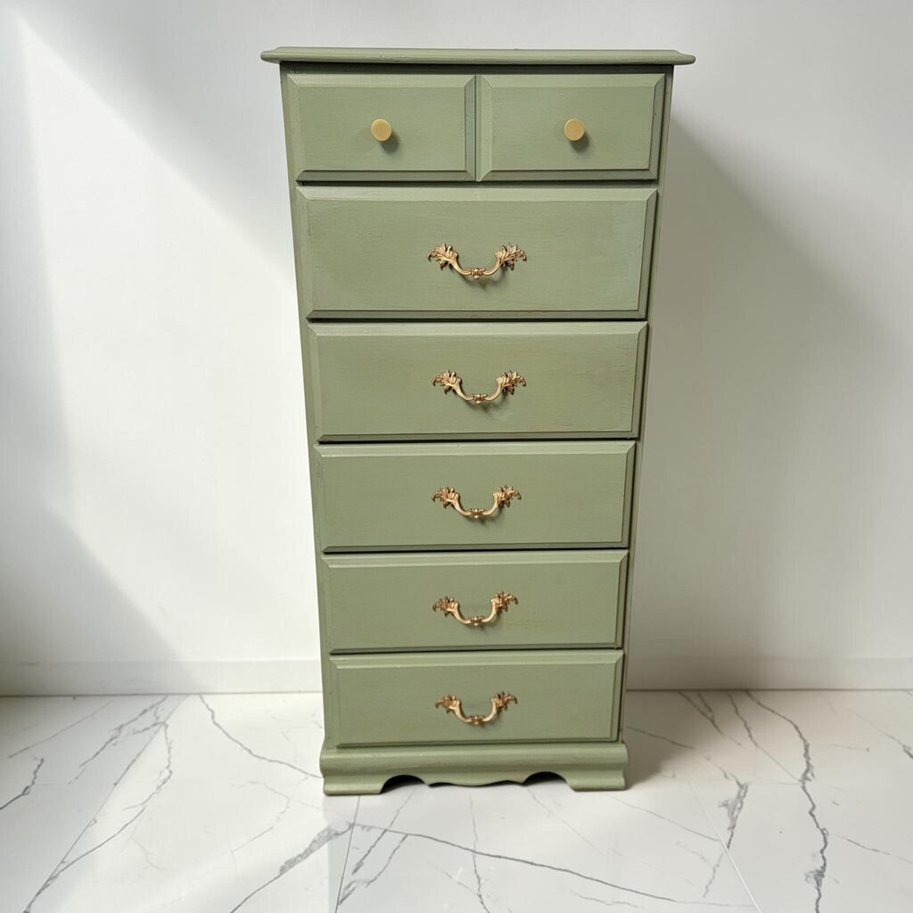 8743 Refinished Sage Green 6- Drawer Tall #Chest
