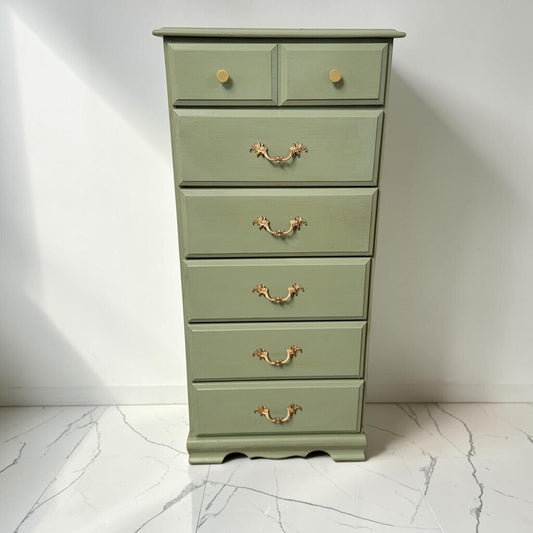 8743 Refinished Sage Green 6- Drawer Tall #Chest