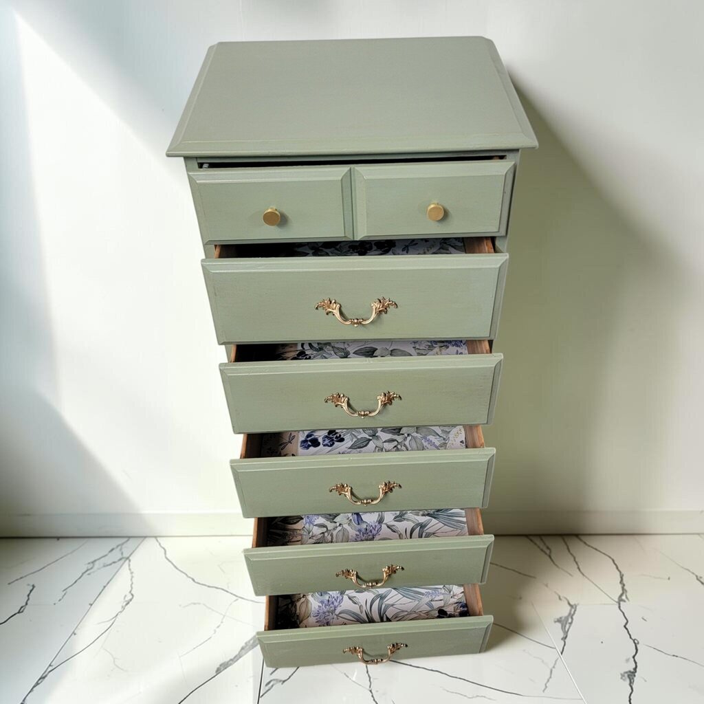 8743 Refinished Sage Green 6- Drawer Tall #Chest