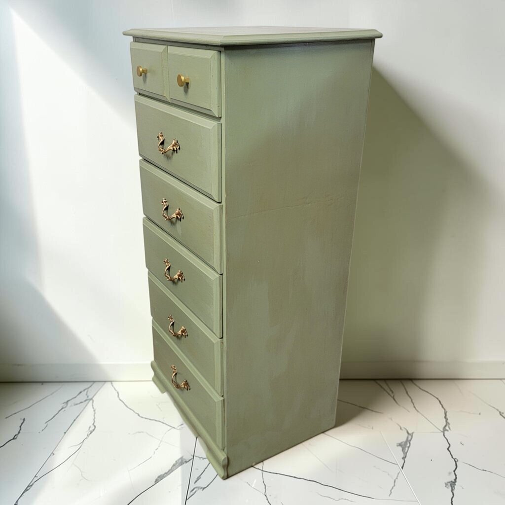 8743 Refinished Sage Green 6- Drawer Tall #Chest