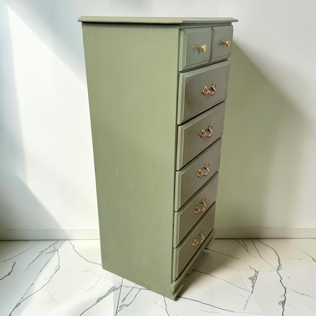 8743 Refinished Sage Green 6- Drawer Tall #Chest