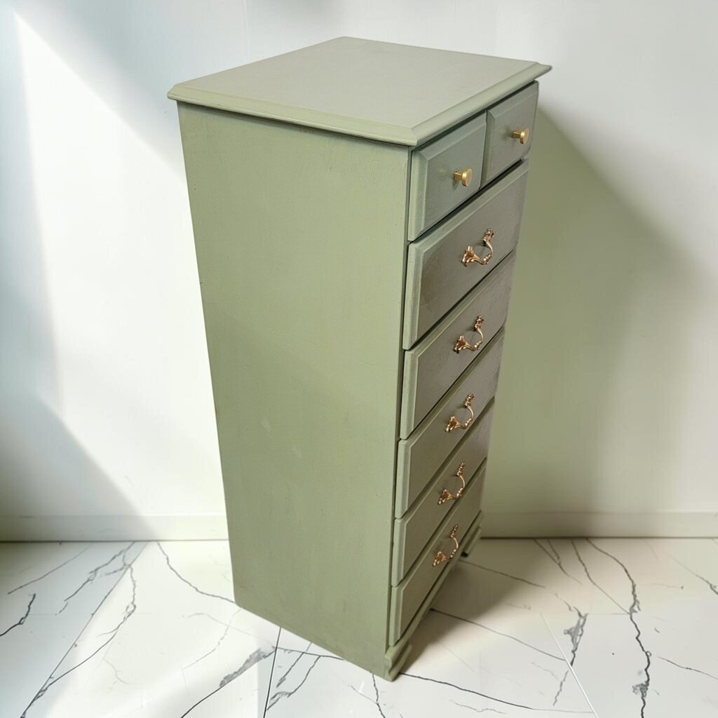 8743 Refinished Sage Green 6- Drawer Tall #Chest