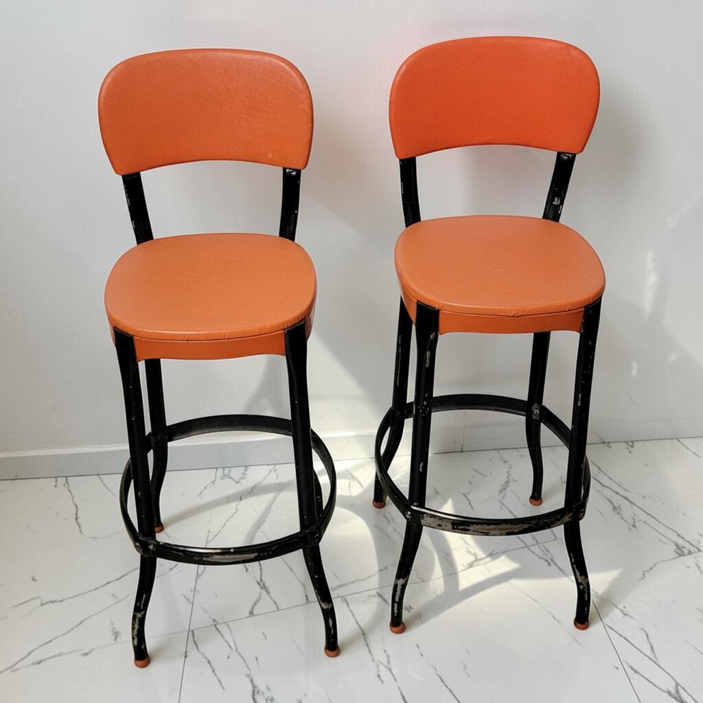 8744-8745 Vintage Mid- Century Modern Vinyl and Steel #Barstools