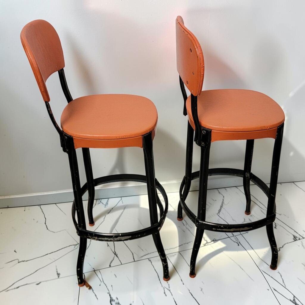 8744-8745 Vintage Mid- Century Modern Vinyl and Steel #Barstools