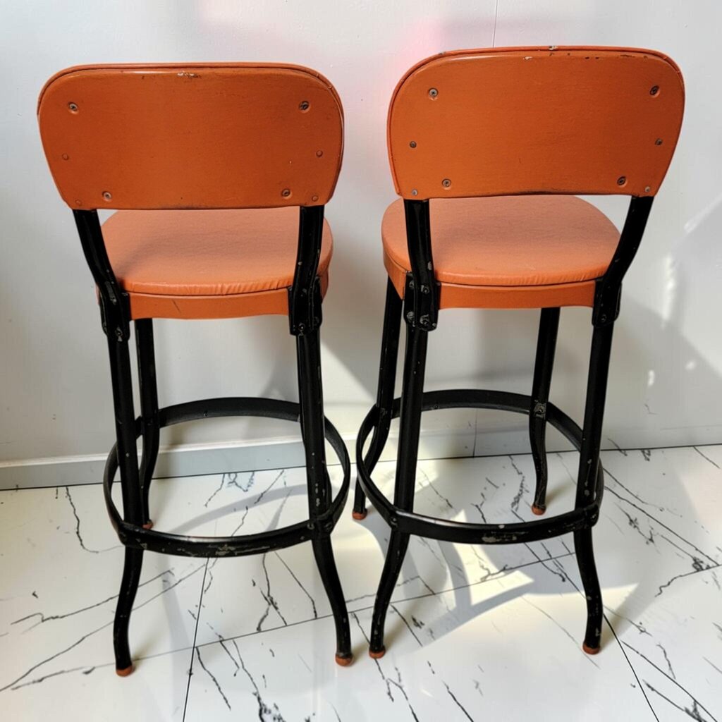 8744-8745 Vintage Mid- Century Modern Vinyl and Steel #Barstools