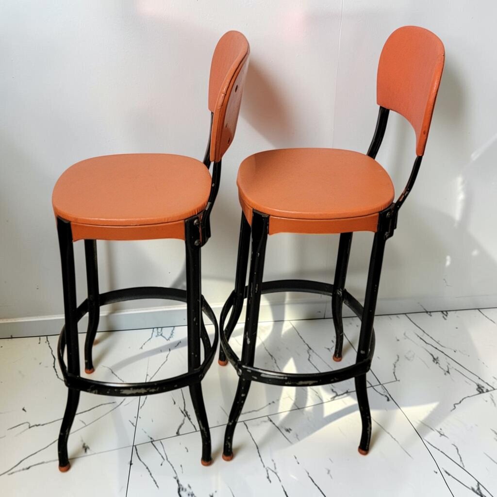 8744-8745 Vintage Mid- Century Modern Vinyl and Steel #Barstools