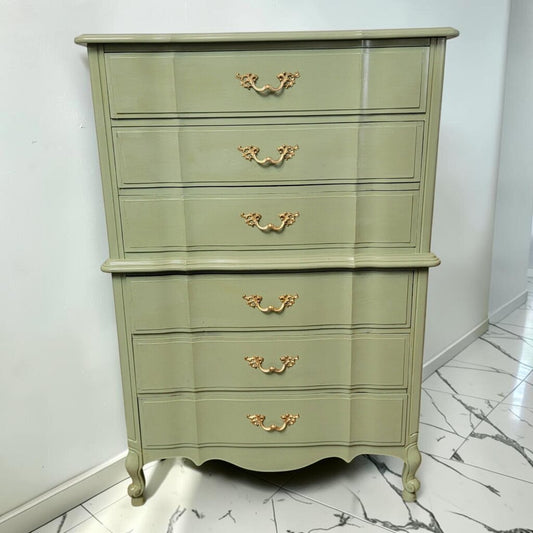 8746 Refinished French Provincial Tall Sage Green 6 Drawer #Chest