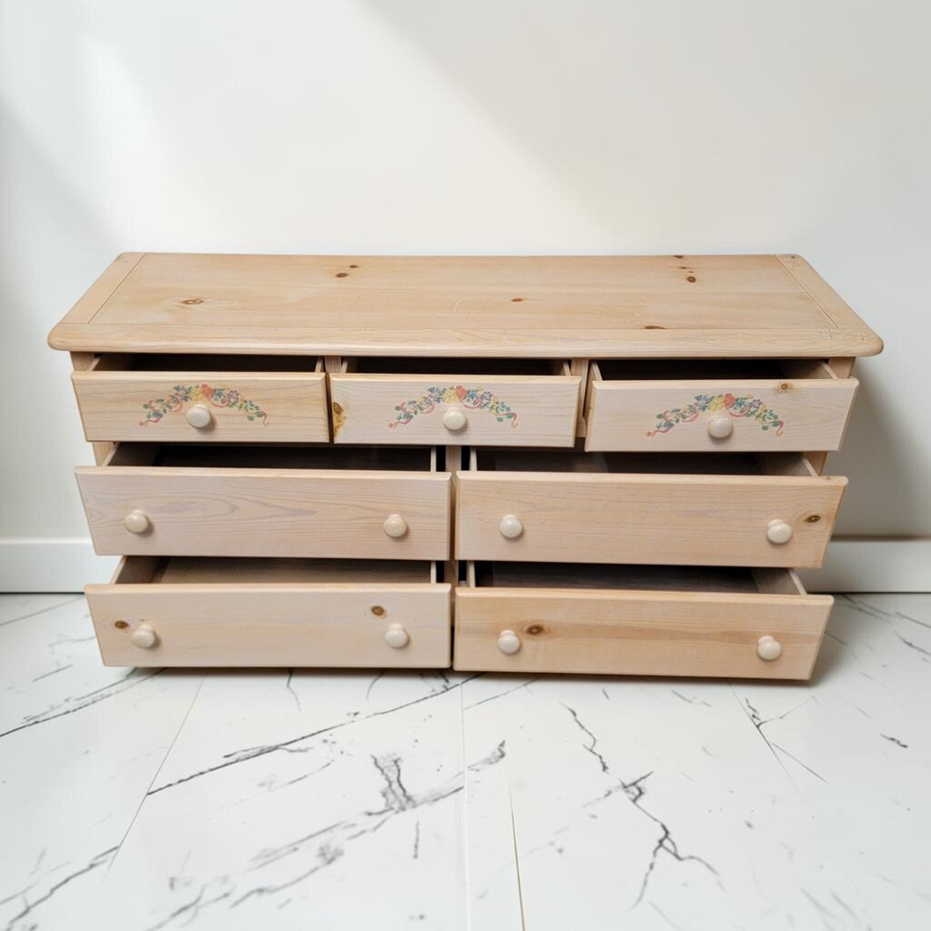 8759 Vintage Pine 7 Drawer #Dresser with Floral Accents