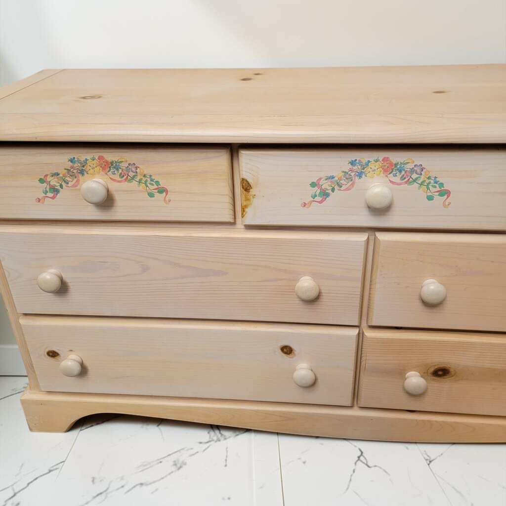 8759 Vintage Pine 7 Drawer #Dresser with Floral Accents