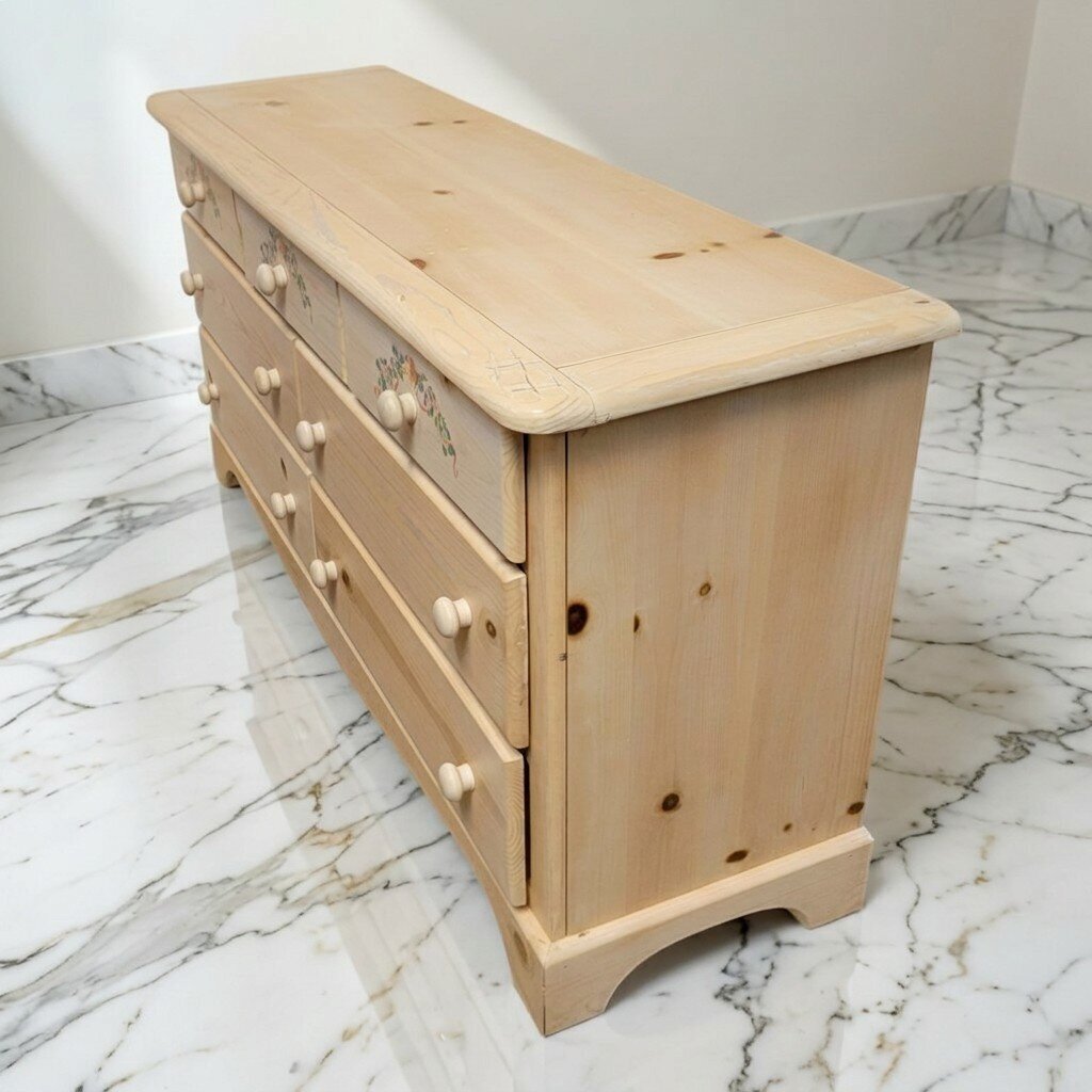 8759 Vintage Pine 7 Drawer #Dresser with Floral Accents