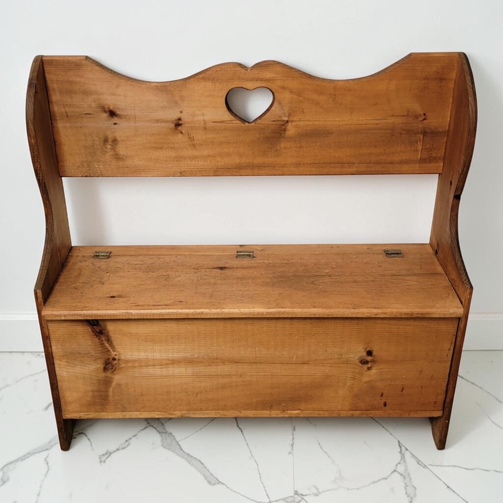 8761 Heart Cutout Pine Storage #Bench