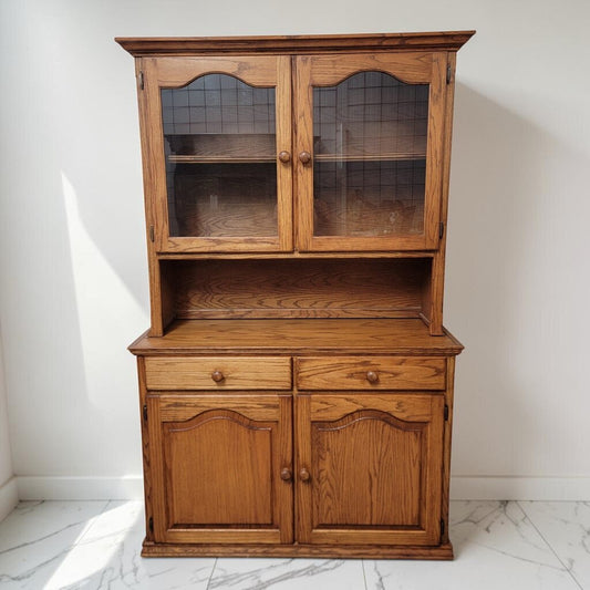 8762 Vintage Golden Oak Two-Piece Country #Hutch Cabinet