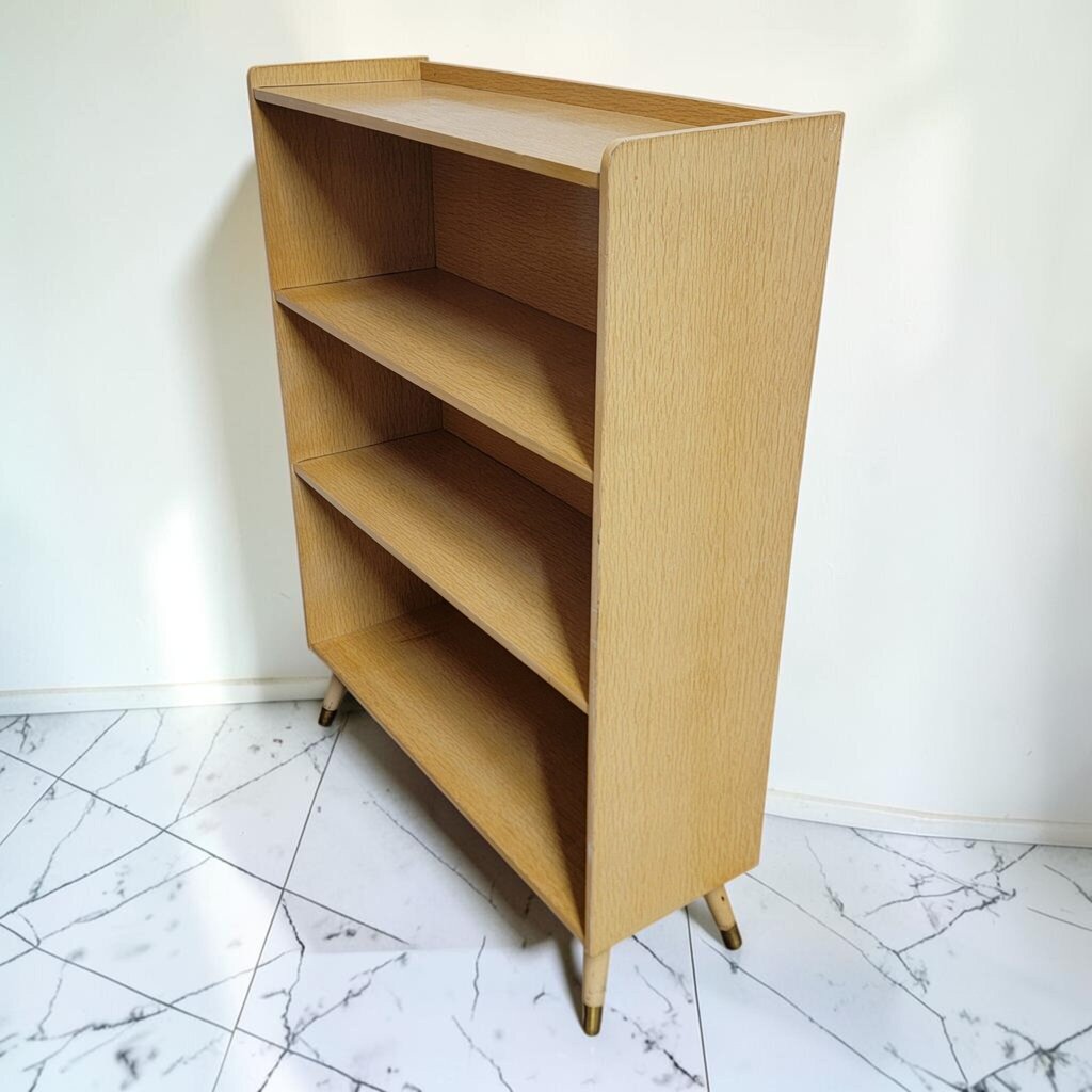 8769 Mid Century Modern Three- TIer #Bookcase with Tapered Legs