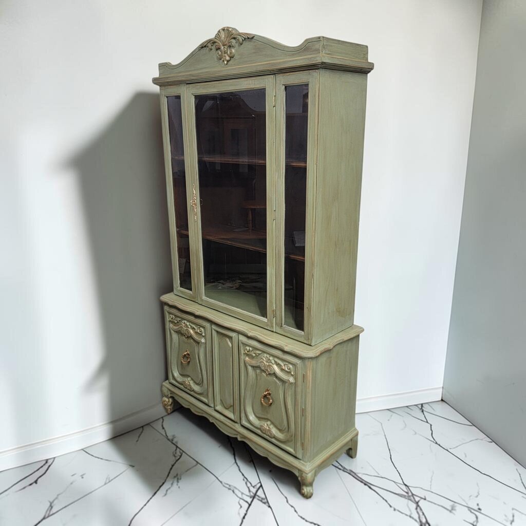 8770 Sage Green Upcycled French Provincial Style China #Cabinet