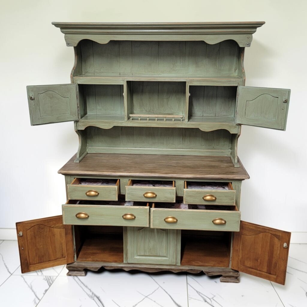 8771 2 Piece Gold and Green Hutch