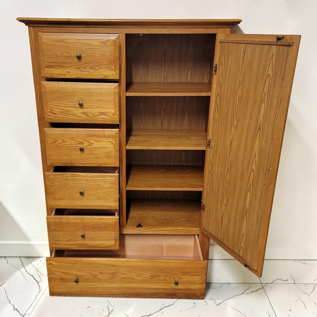 8772 Oak Chifferobe with Mirrored Door