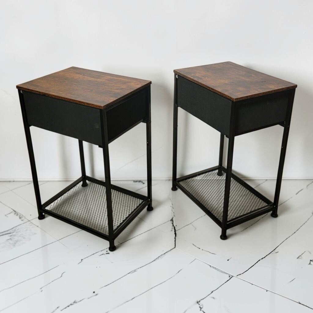 8780-8781 Industrial Metal and Wood Side #Table