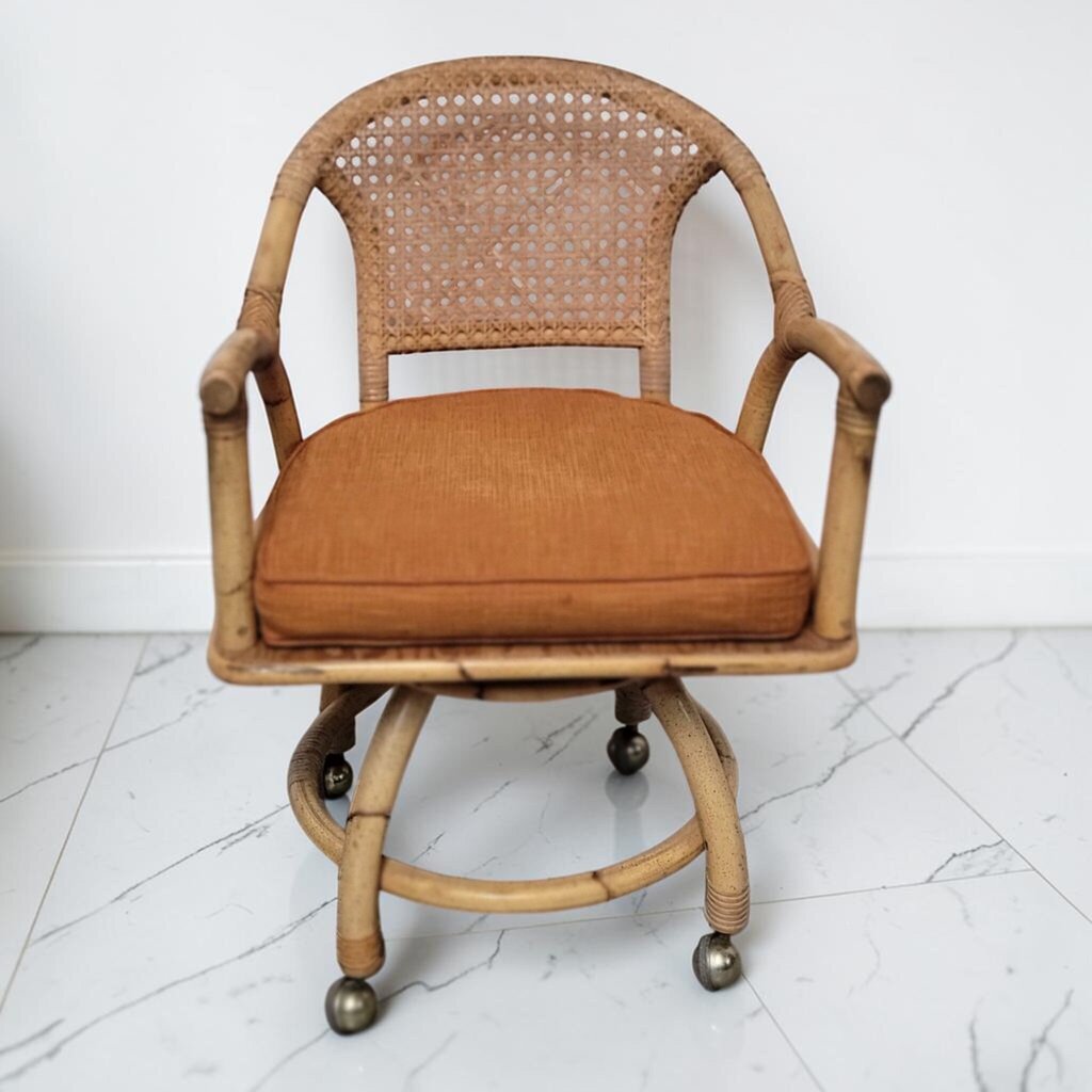 8785 Mid Century Rattan and Cane Rolling #Chair