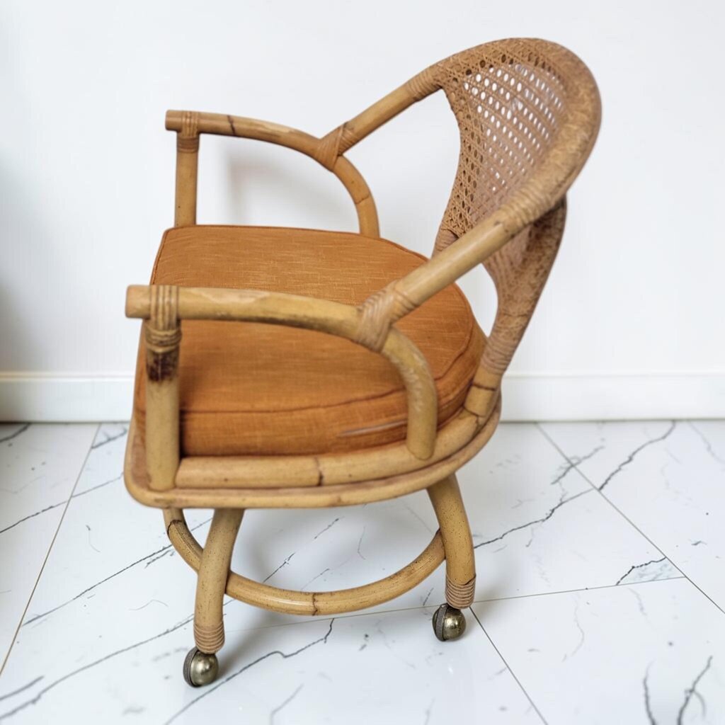 8785 Mid Century Rattan and Cane Rolling #Chair