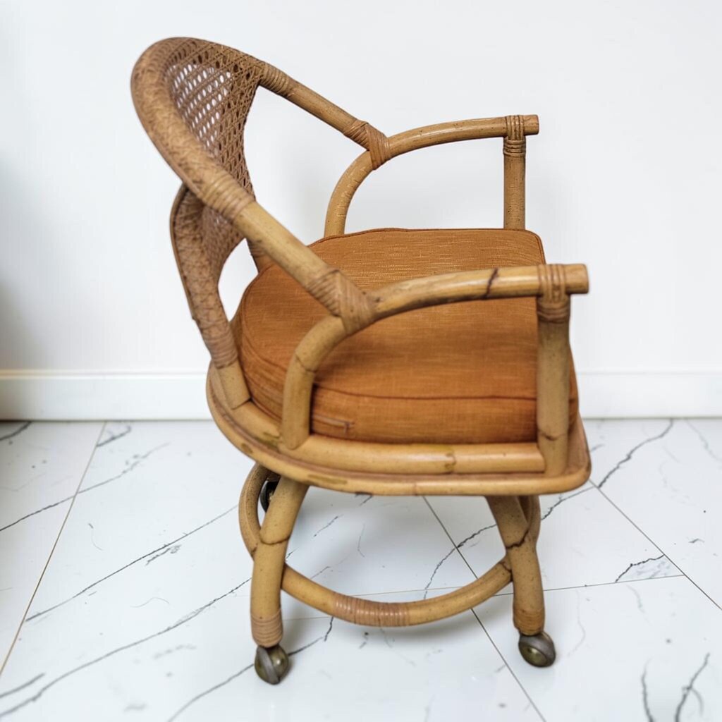 8785 Mid Century Rattan and Cane Rolling #Chair