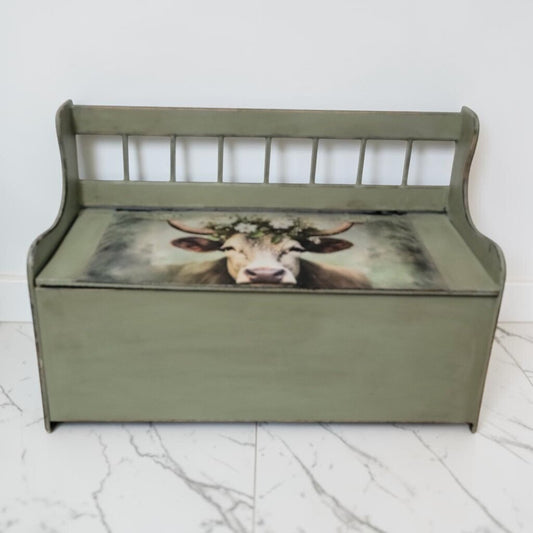 8787 Farmhouse Storage Bench with Cow Motif Used * 2 - Dealer Shared