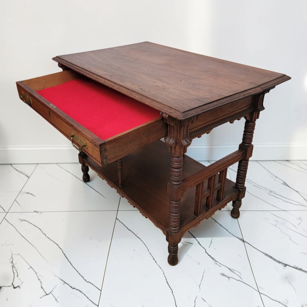 8795 Jacobethan Revival Two-Tier Oak Library #Table ~ FURNITURE