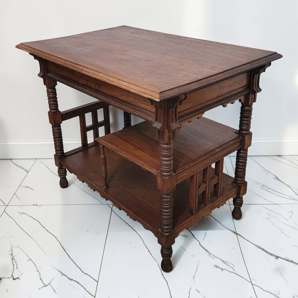 8795 Jacobethan Revival Two-Tier Oak Library #Table ~ FURNITURE