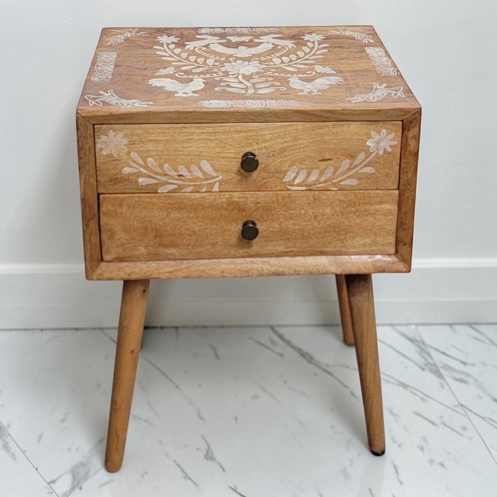 8798 Otomi-Inspired Stenciled Mango Wood #Nightstand Used ~ FURNITURE