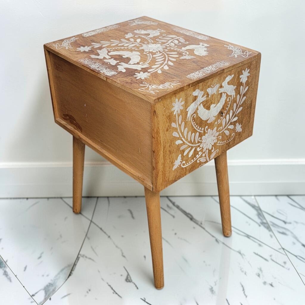 8798 Otomi-Inspired Stenciled Mango Wood #Nightstand ~ FURNITURE