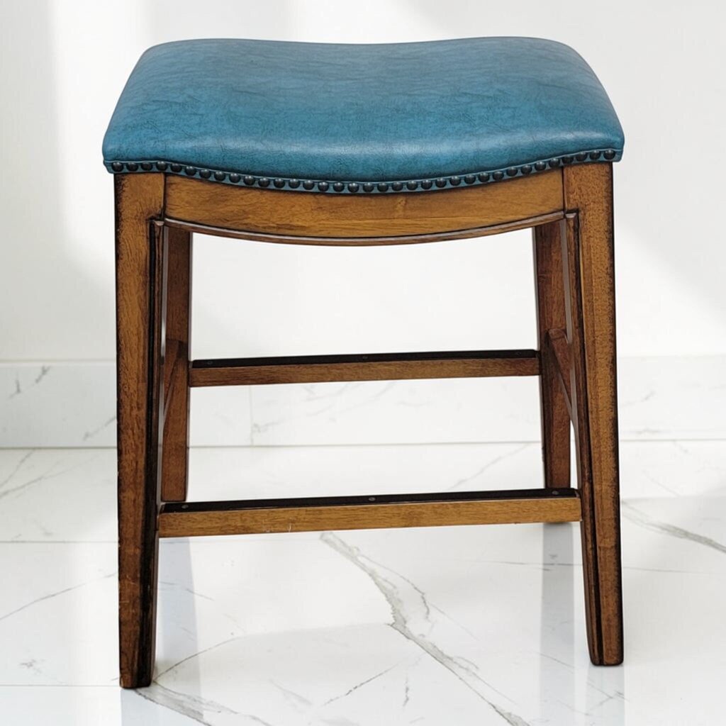 8800 Teal Upholstered Saddle Counter #Stool Used ~ FURNITURE