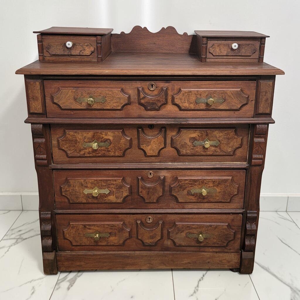 8801 Late Victorian Renaissance Revival Burl Walnut #Commode Used ~ FURNITURE