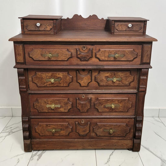 8801 Late Victorian Renaissance Revival Burl Walnut #Commode Used ~ FURNITURE