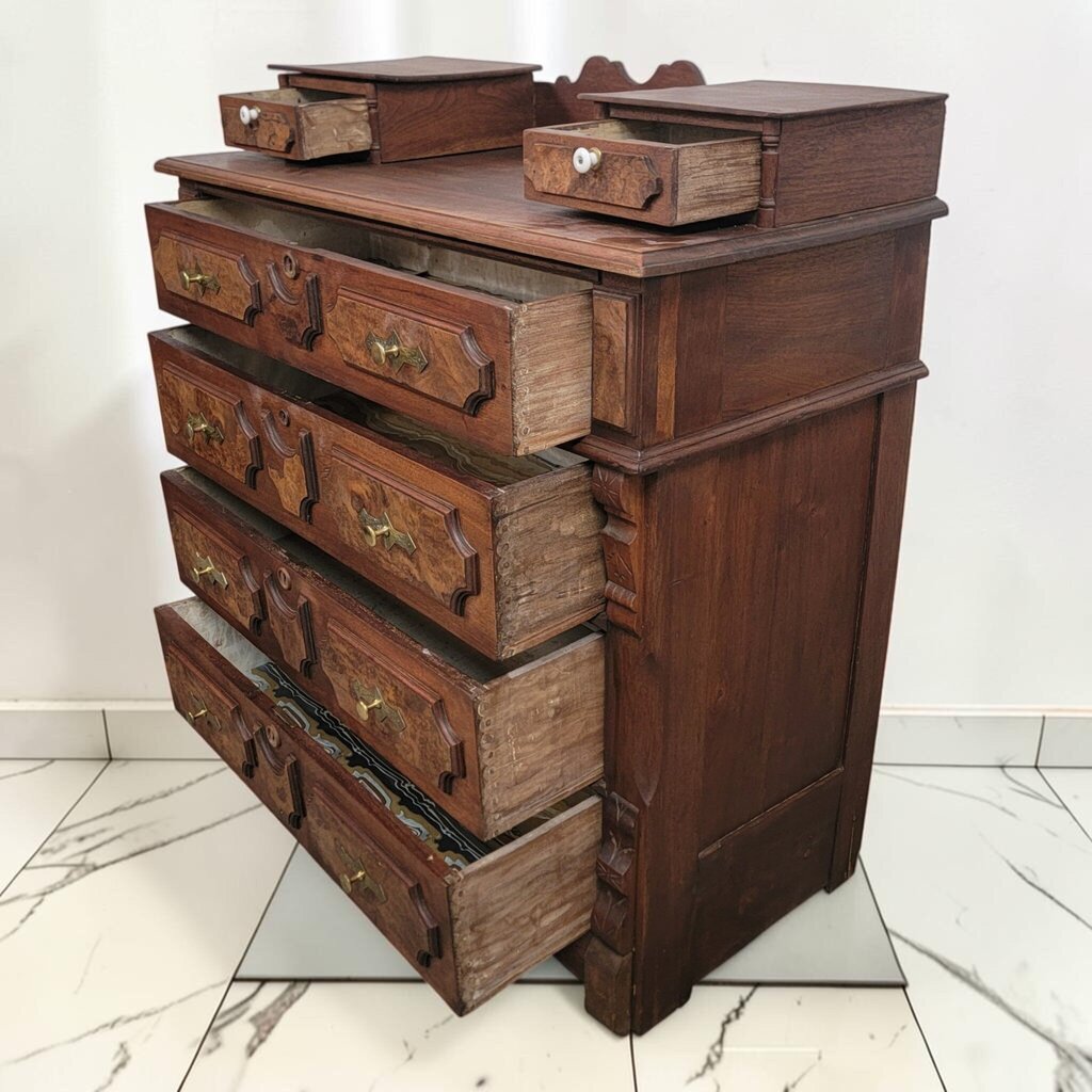 8801 Late Victorian Renaissance Revival Burl Walnut #Commode ~ FURNITURE