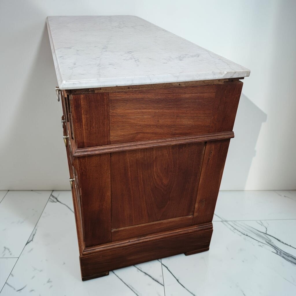 8807 19th-Century Continental Walnut and Burl Three-Drawer #Commode with Marble Top ~ FURNITURE