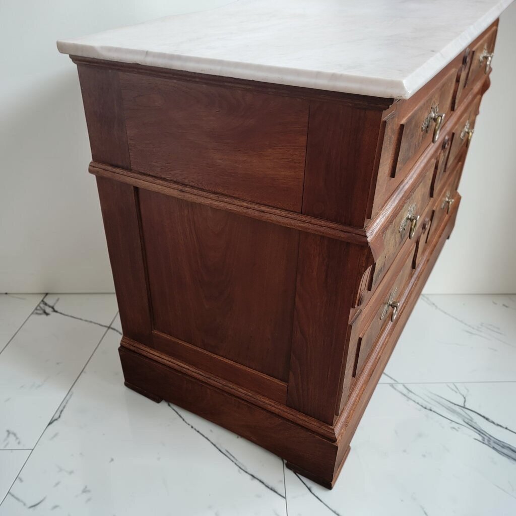 8807 19th-Century Continental Walnut and Burl Three-Drawer #Commode with Marble Top ~ FURNITURE