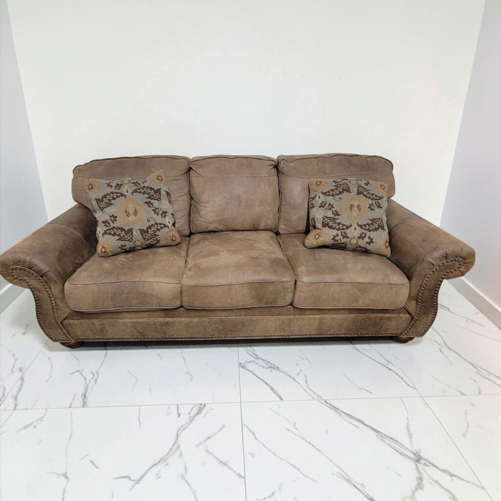 8820 Traditional Brown Microfiber Rolled-Arm #Sofa with Nailhead Trim