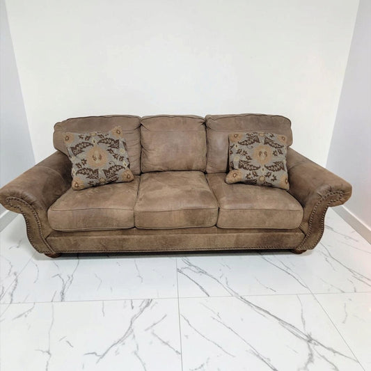 8820 Traditional Brown Microfiber Rolled-Arm #Sofa with Nailhead Trim