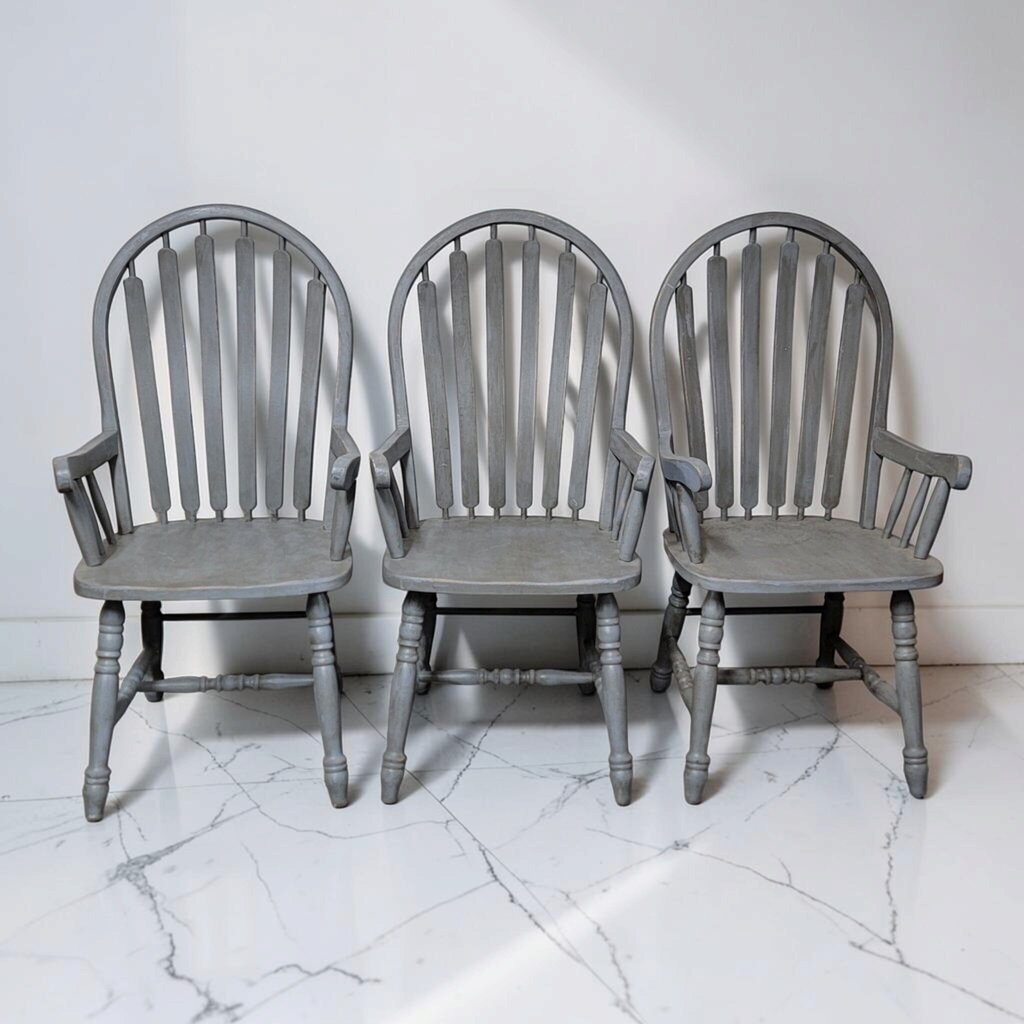 8829-8831 Gray Bow-Back Windsor-Style #Armchairs
