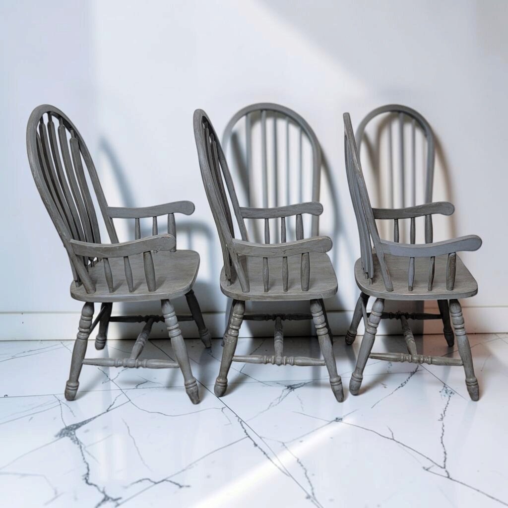 8829-8831 Gray Bow-Back Windsor-Style #Armchairs