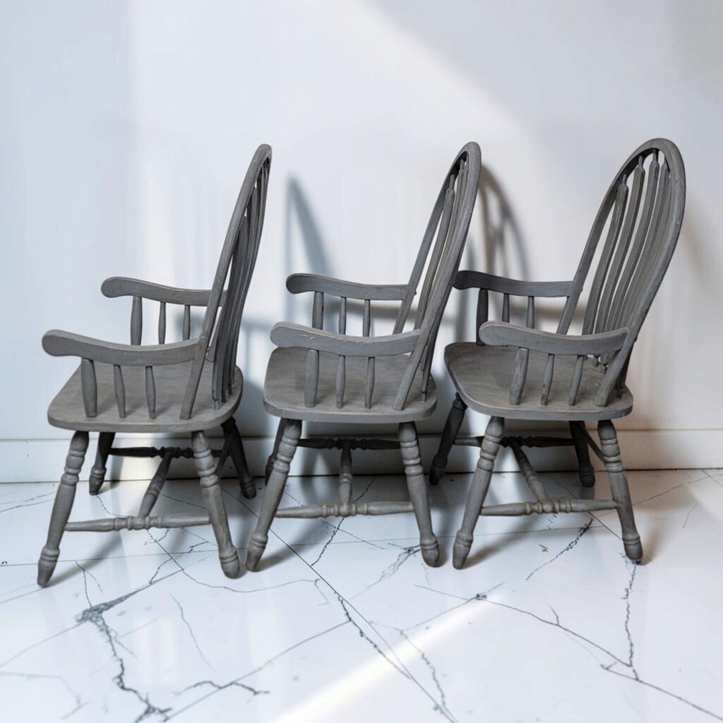 8829-8831 Gray Bow-Back Windsor-Style #Armchairs