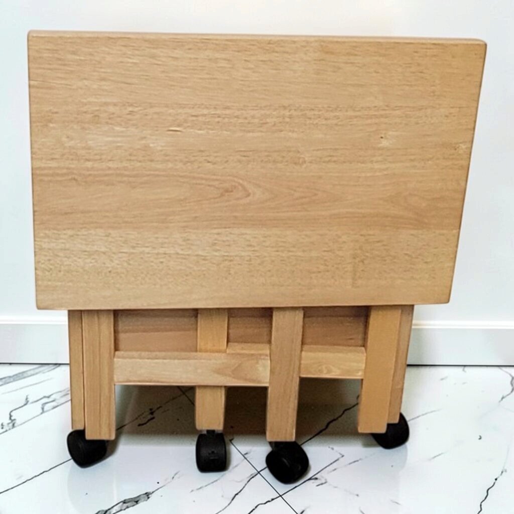 8841 Natural Solid Wood Folding Rolling Utility Cart
