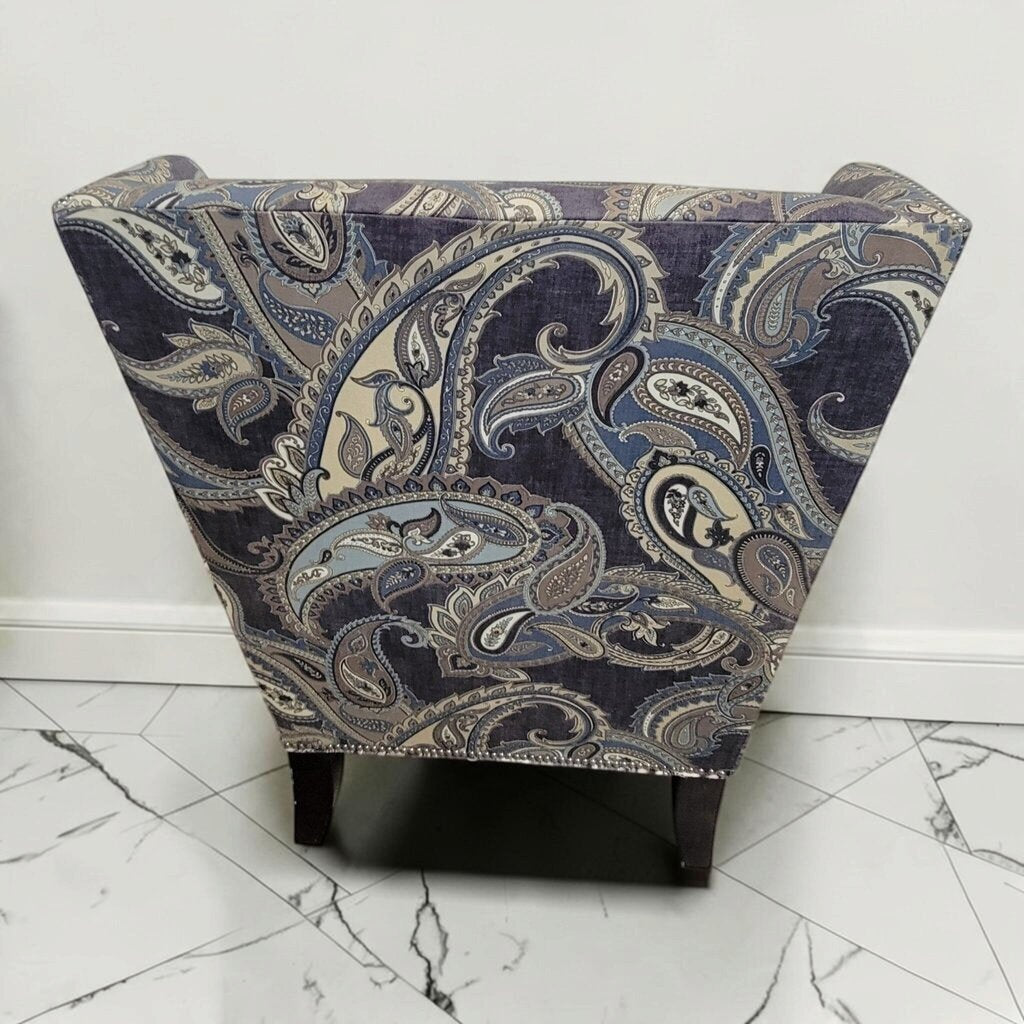 8853 Blue Paisely Wingback #Chair with Nailhead Trim
