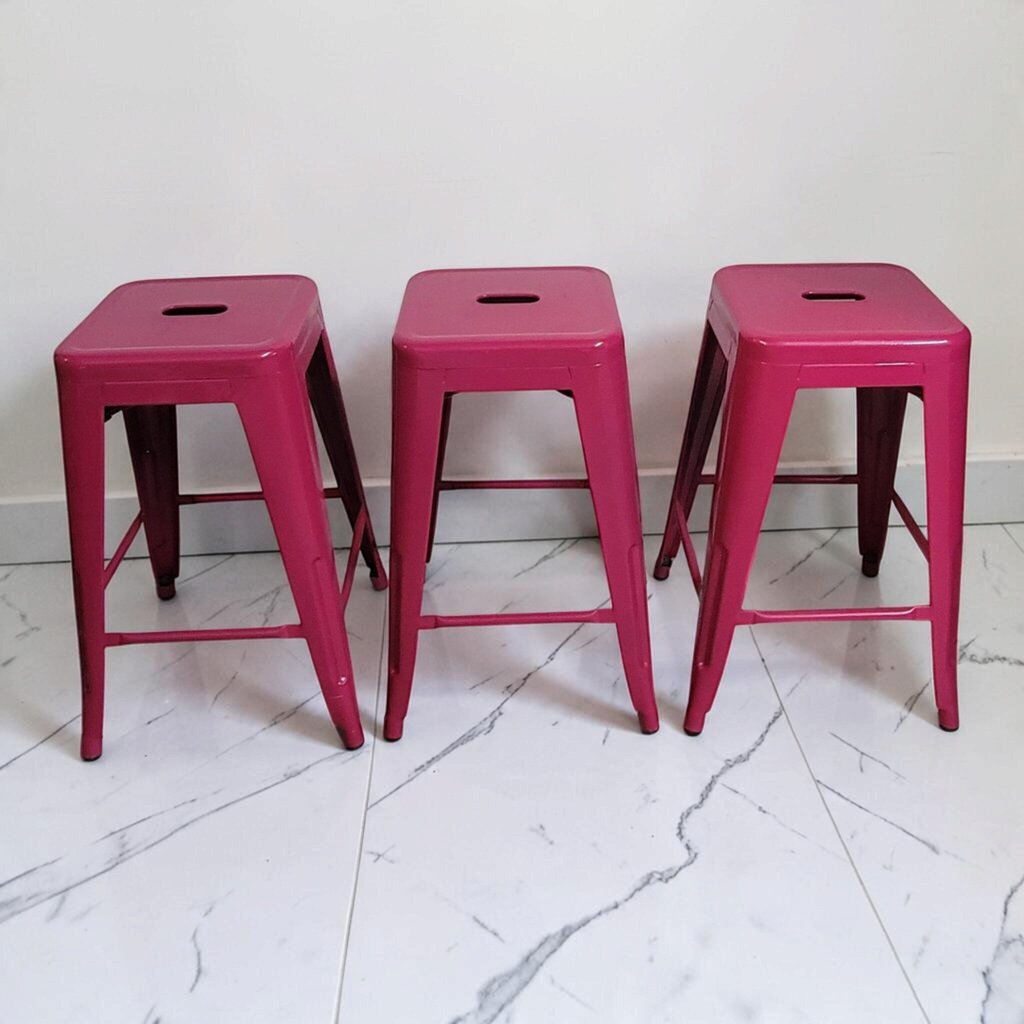 8856-8858 Fuchsia Powder-Coated Metal Tolix-Style Stools