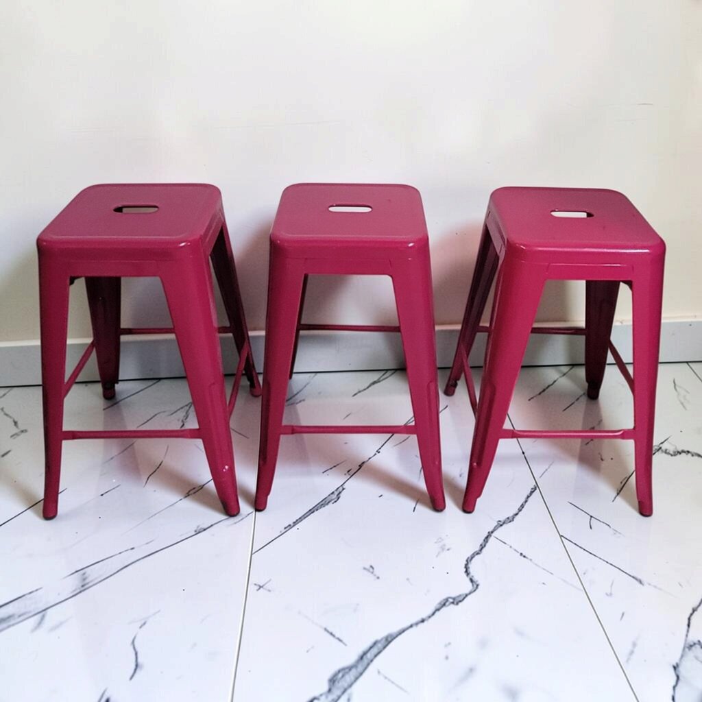 8856-8858 Fuchsia Powder-Coated Metal Tolix-Style Stools