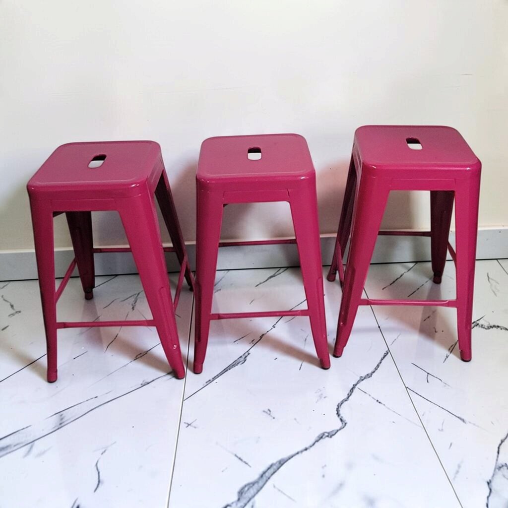 8856-8858 Fuchsia Powder-Coated Metal Tolix-Style Stools