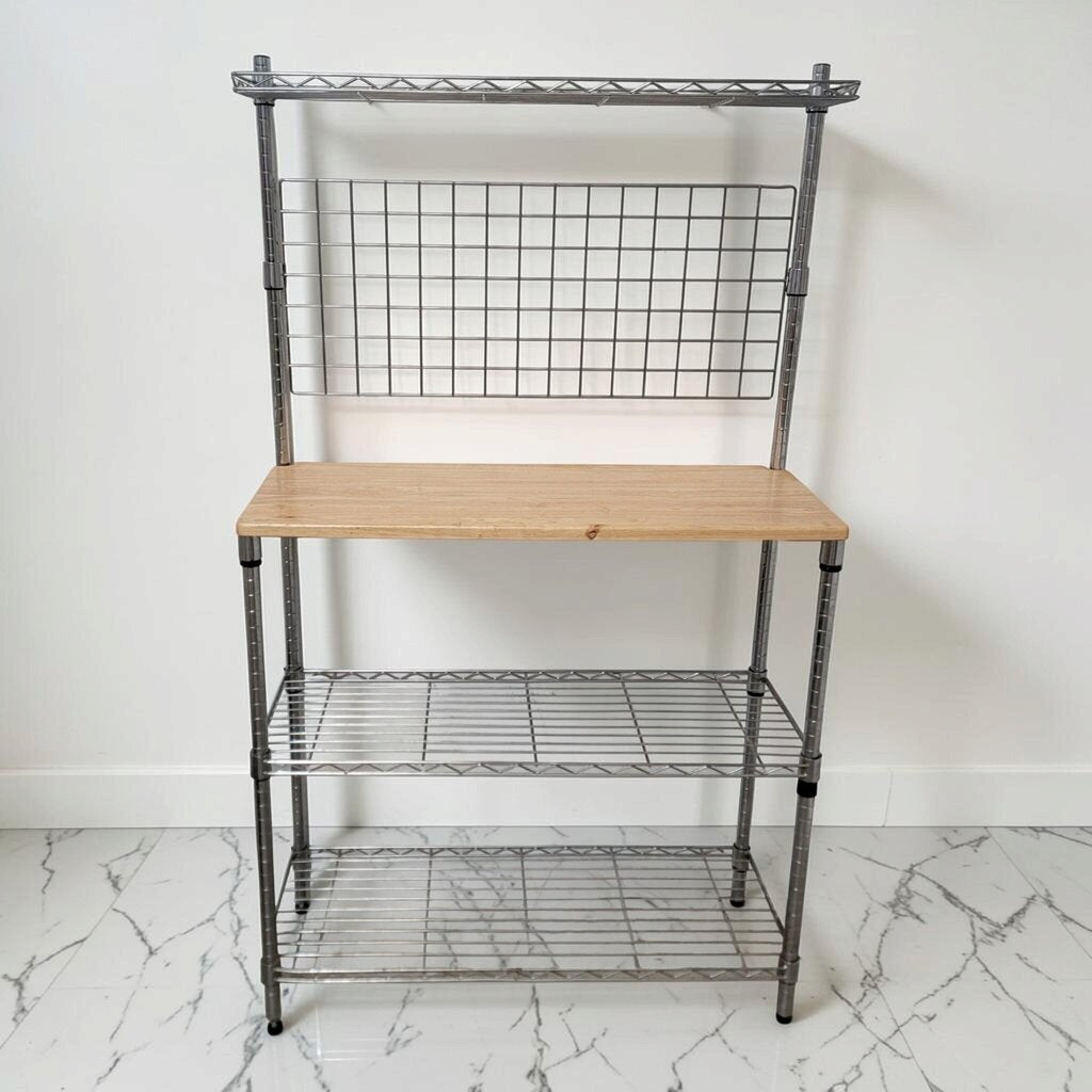 8865 Industrial Wire and Wood Baker's Rack Shelf #Unit