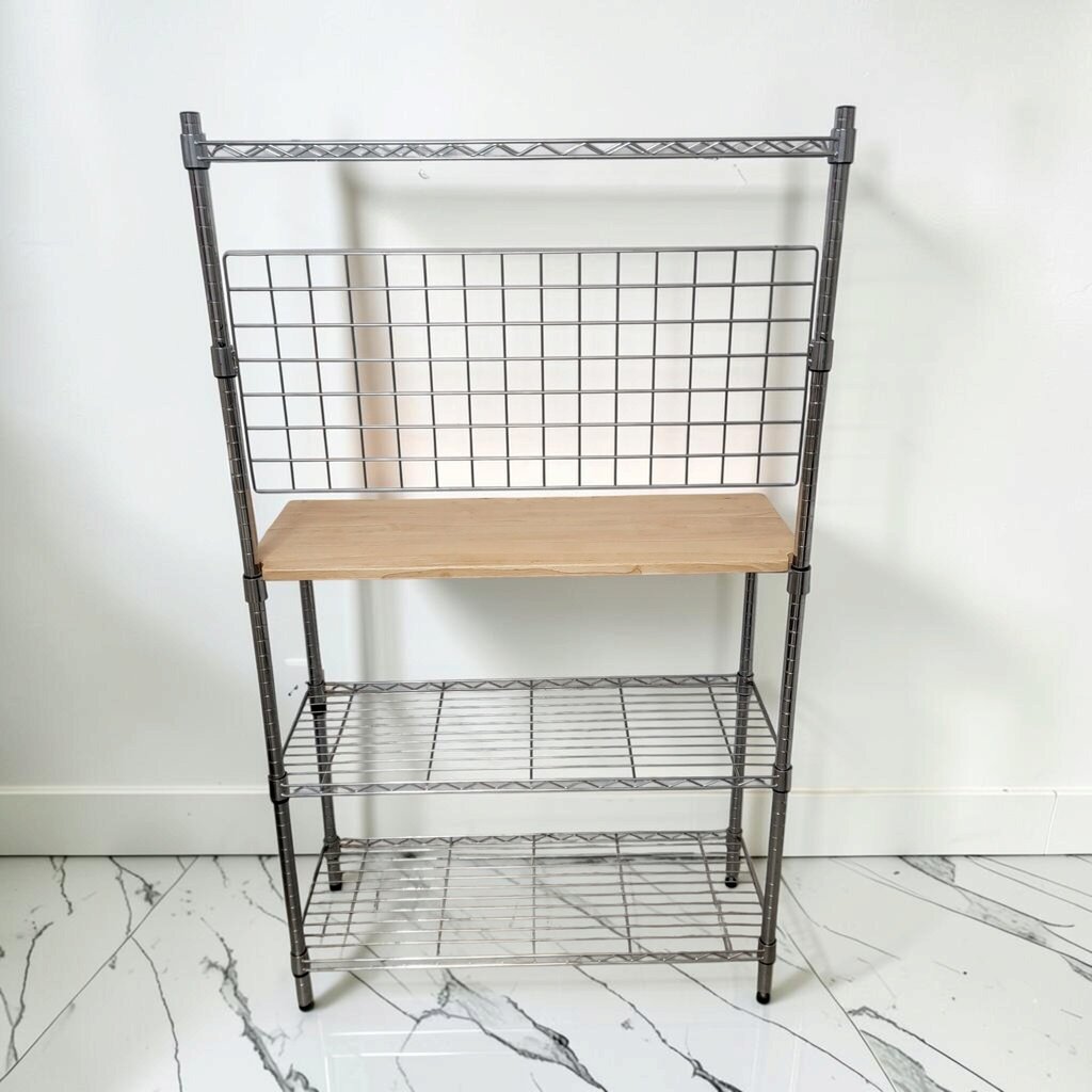 8865 Industrial Wire and Wood Baker's Rack Shelf #Unit