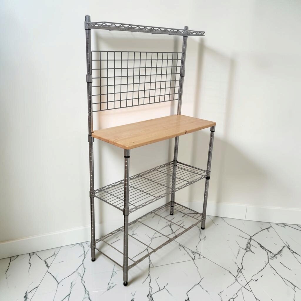 8865 Industrial Wire and Wood Baker's Rack Shelf #Unit