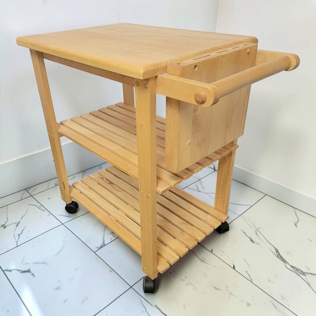 8863 Modern Rubberwood Rolling Kitchen #Cart