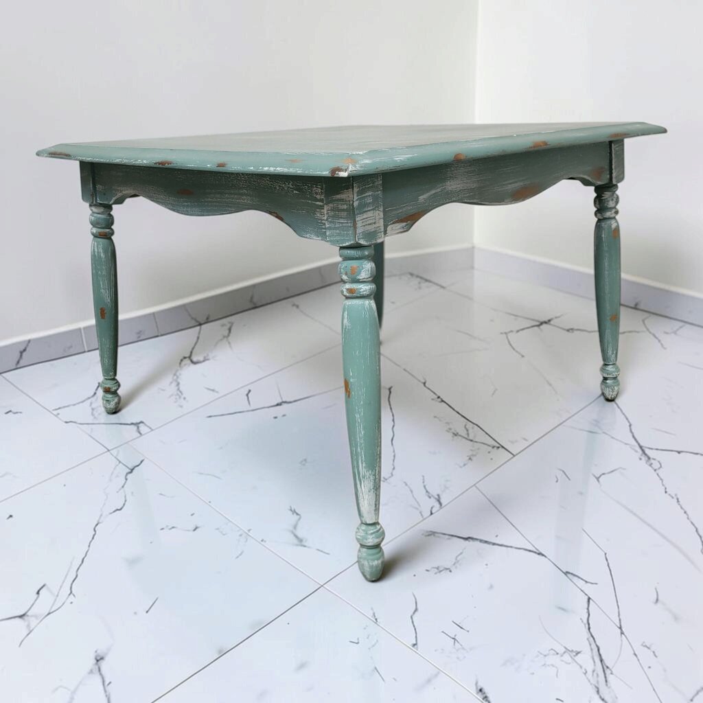 8868 Distressed Teal Shabby Chic Turned-Leg Coffee #Table